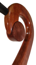 Load image into Gallery viewer, Harmony Deluxe premium wood guitar stand. Closeup of the attention to detail joining the walnut disk to the cherry neck. Amazing piece of Art
